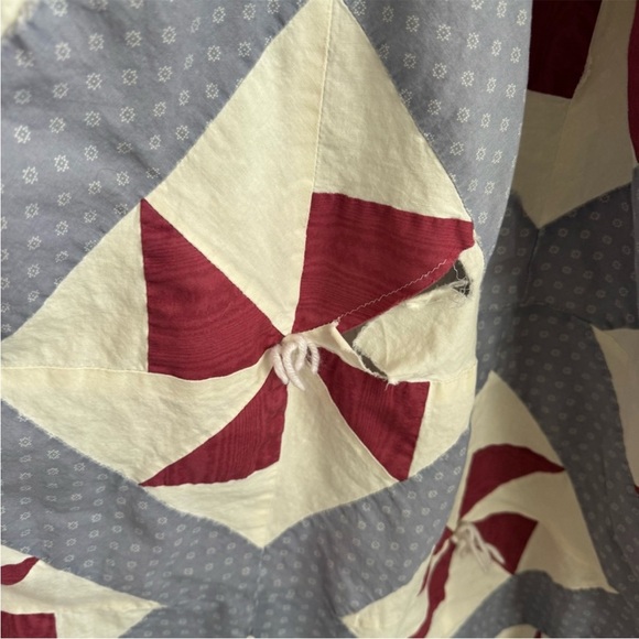 vintage Pinwheel Quilt - red white & blue handmade patchwork 62x76 cutter quilt - Picture 6 of 8